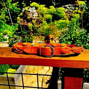 Sundance Cognac Twisted Ring Braided Suede Belt, New, Medium